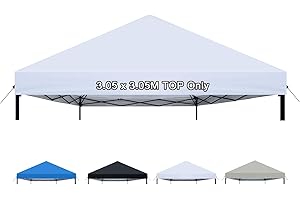 Joramoy 10×10 Canopy Replacement Top Only, Waterproof Pop Up Canopy Tent Top Roof Cover with Ropes, Instant Canopy Top Sunshade Sliver Coated for Outdoor Garden Patio Camping (White,120 Inchs)
