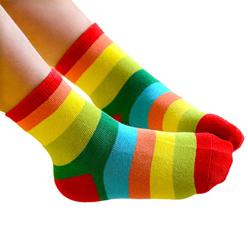 Boys Girls 5 Pack Colorful Stripes Rainbow Crew Socks (3-5T, Rainbow Pack of 5)