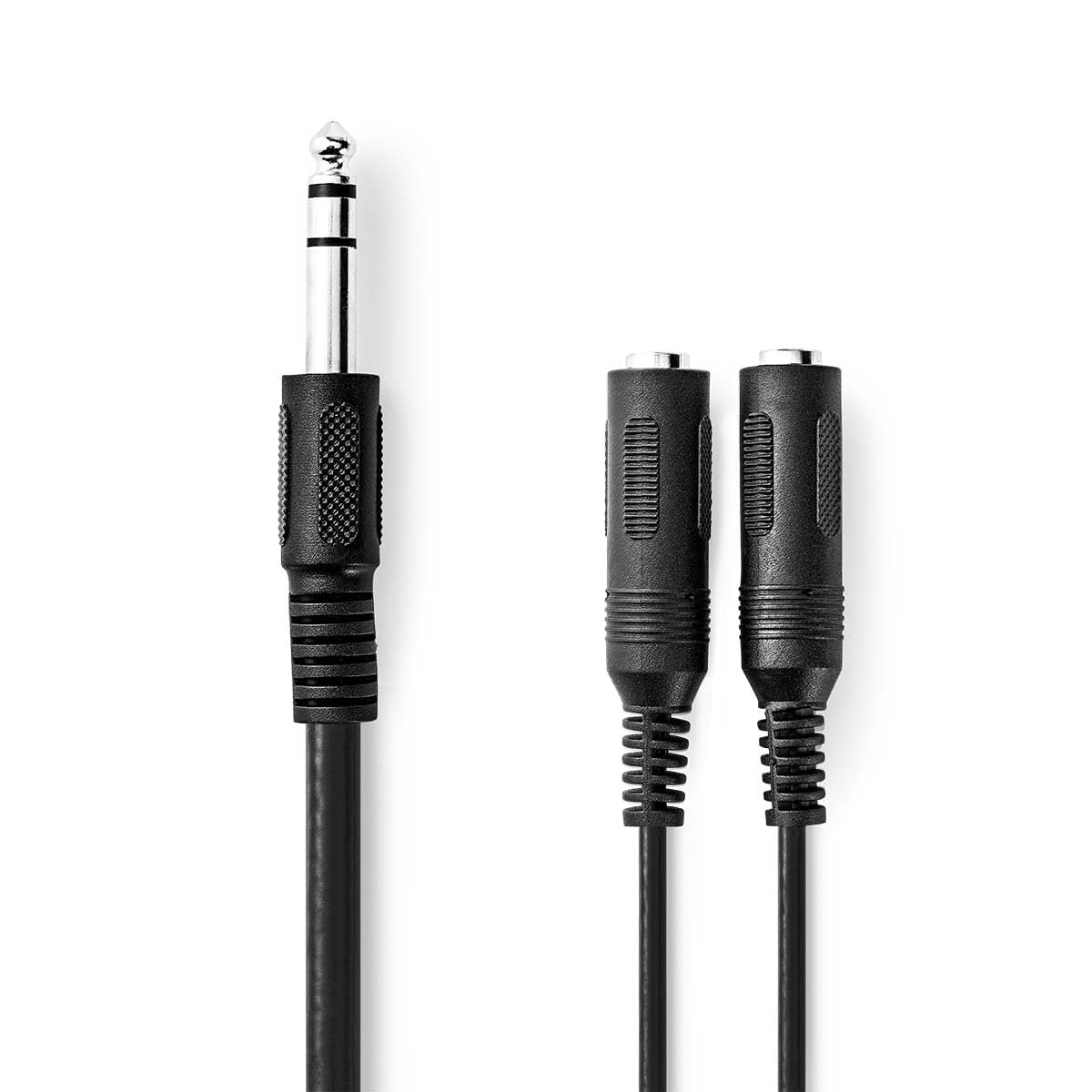 NEDIS 6.35mm Stereo Splitter Cable for Audio Devices, Male to 2x Female Jack, Noise-Free Aux Plugs, PVC, Nickel Plated Connectors - 0.20m
