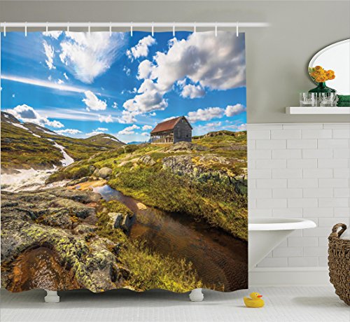 Ambesonne Country Shower Curtain Abandoned House Into Wilderness By River On Hillside With Stones Highland Landscape Cloth Fabric Bathroom Decor Set With Hooks 70 Long Green White Buy Online In Aruba At
