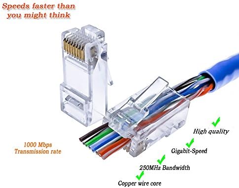 RJ45 8P8C CAT5 CAT5E Platinum Connector - End pass through ethernet one-Piece High Performance modular plug RJ45 50 pieces