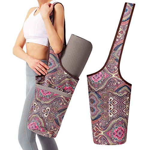 Zugeet Yoga Bags and Carriers, Yoga Mat Bag for Women Printed Cotton Large Thick Gym Yoga Bag Unique Fits Most Size Mats Ancient Totem