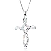 WINNICACA Opal Cross Necklace for Women, 925 Sterling Silver Cross Pendant Necklaces Celtic Knot Blue White Opal Jewelry Confirmation Gifts for Women Her Wife Mom Daughter Birthday Valentines Day Gift