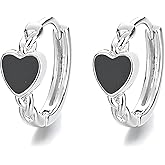 Small Huggie Earrings Black Heart Hoop Earrings for Women Lightweight Sweet Love Heart Earrings Minimalist Heart Love Hoop Earrings