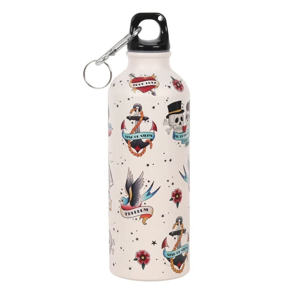 Sleek Multicolor Aluminium Tattoo Print Water Bottle - 21cm x 6.5cm - Eco-Friendly & Durable, Standout Design - Perfect for Everyday Use
