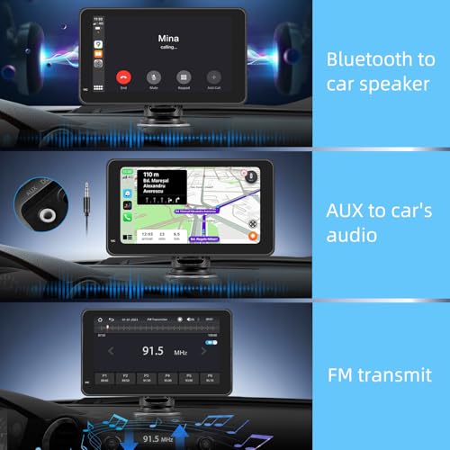 Wireless Car Radio, Wireless A-pple Carplay & Android Car Portable, 7 Inch HD Stereo Car HD Touch Screen, Car Radio with Mirror Link, GPS Navs, Bluetooth, Voice Control, FM, Plug & Play Car Play