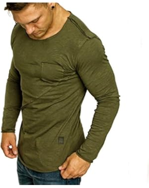 T-Shirts for Men, Sweater Long Sleeve Muscle Button Solid Pure Color Blouse