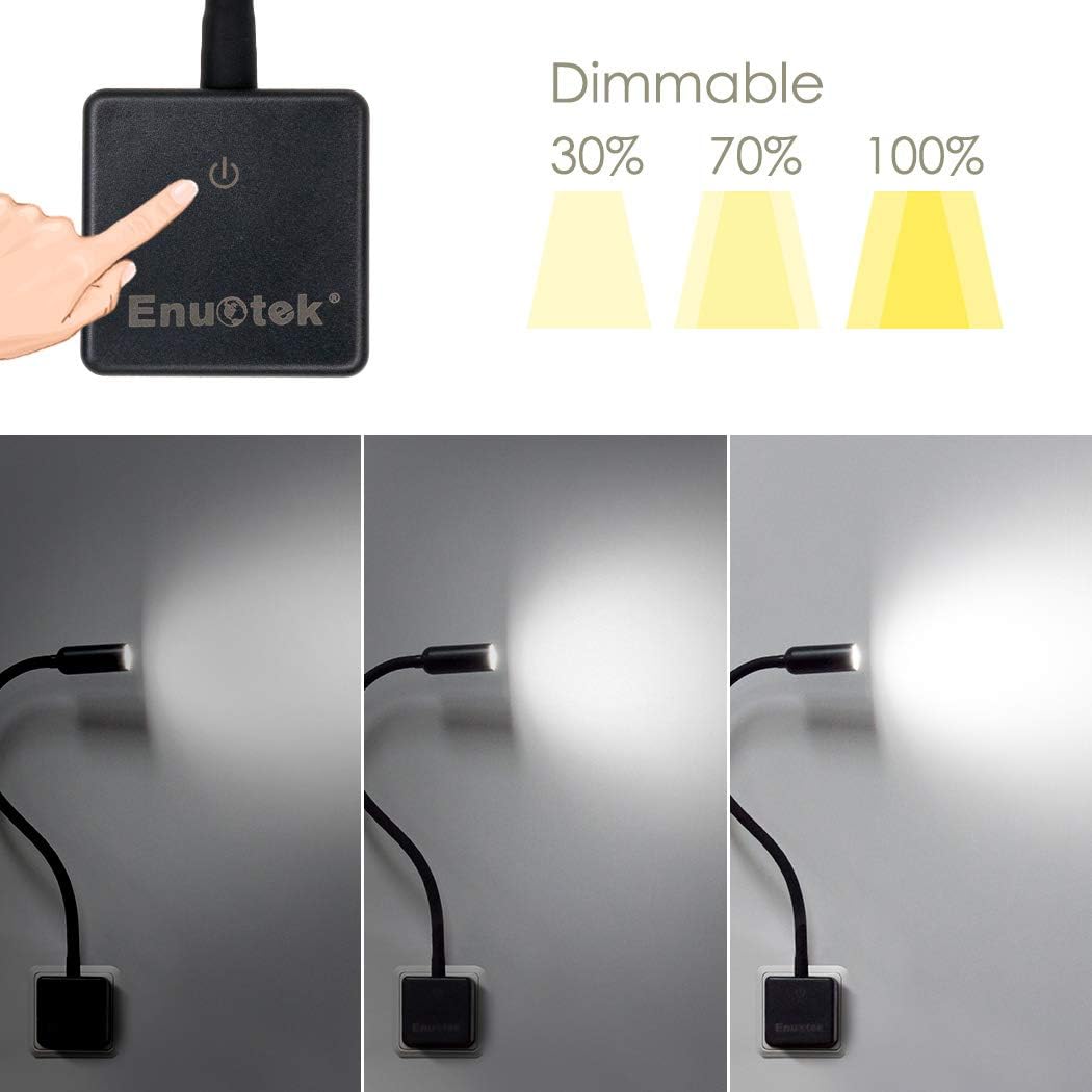 ENUOTEK Plug in Dimmable LED Wall Reading Light, Flexible LED Bedside Wall Spot Lamp with Type G Power Socket Plug - Image 3
