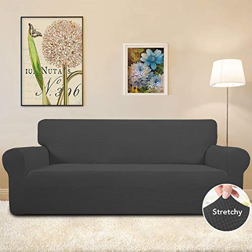 Easy-Going Stretch Sofa Slipcover Couch Sofa Cover Furniture Protector Soft with Elastic Bottom for Kids Spandex Jacquard Fabric Small Checks(Sofa Large,Dark Gray)