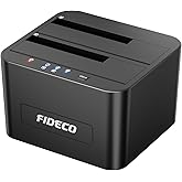 FIDECO External Hard Drive Docking Station, Hard Drive Dock for 2.5 and 3.5 inch SATA HDD SSD, HDD Docking Station with Dual Bay, USB 3.0 Hard Drive Reader, Support Offline Clone and UASP