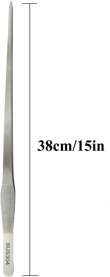 15inch /38cm Extra Long 304 Stainless Steel Aquarium Straight Tweezers,Fish Tank Aquatic Plants Tools,Reptile Snake Lizards Spider Frog Gecko Feeding Tongs - Image 3