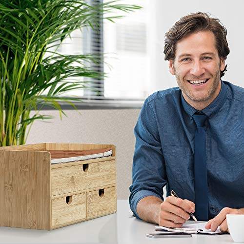 Prosumer’s Choice Bamboo Desk Organizer with 3 Drawers for Office Supplies, Includes Top Shelf for 8.5 x 11” Paper - Thumbnail 6