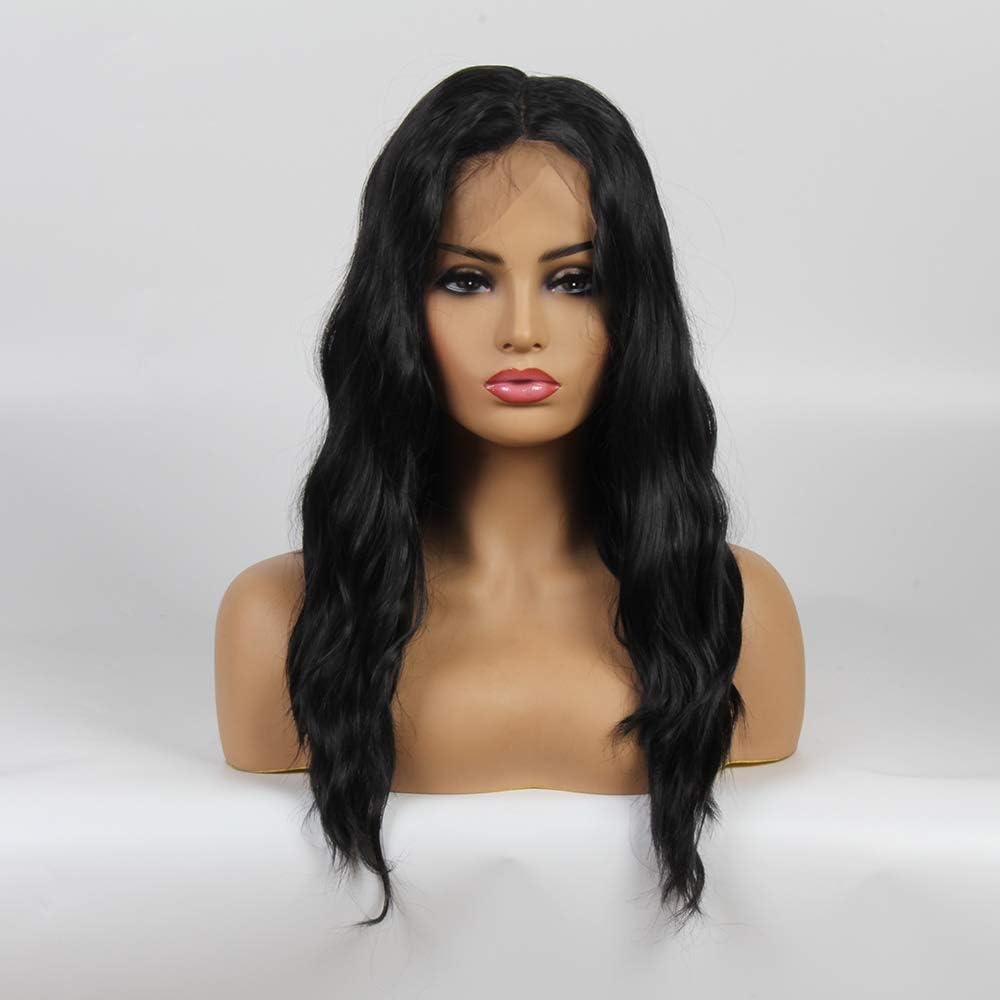 Life Diaries 6 INCH Lace Deep Parting Nature Black Bob Wave High Density Heat Resistant Fiber Bleached Knot Large Part Space Glueless Synthetic Lace Front Wig For Women 16 Inch