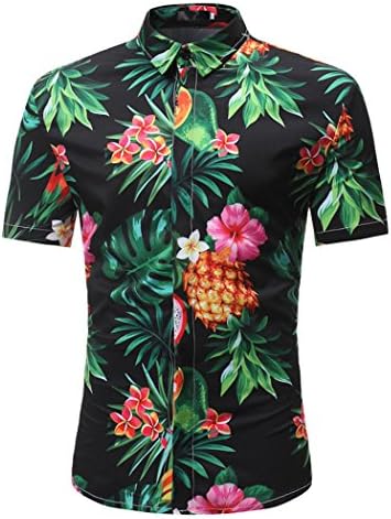 Men Shirts Daoroka Summer Casual Short Sleeve Retro Floral Printed Button Fashion Blouse Slim Fit Soft Beach Wear Tops T Shirt (2XL, Black 2)