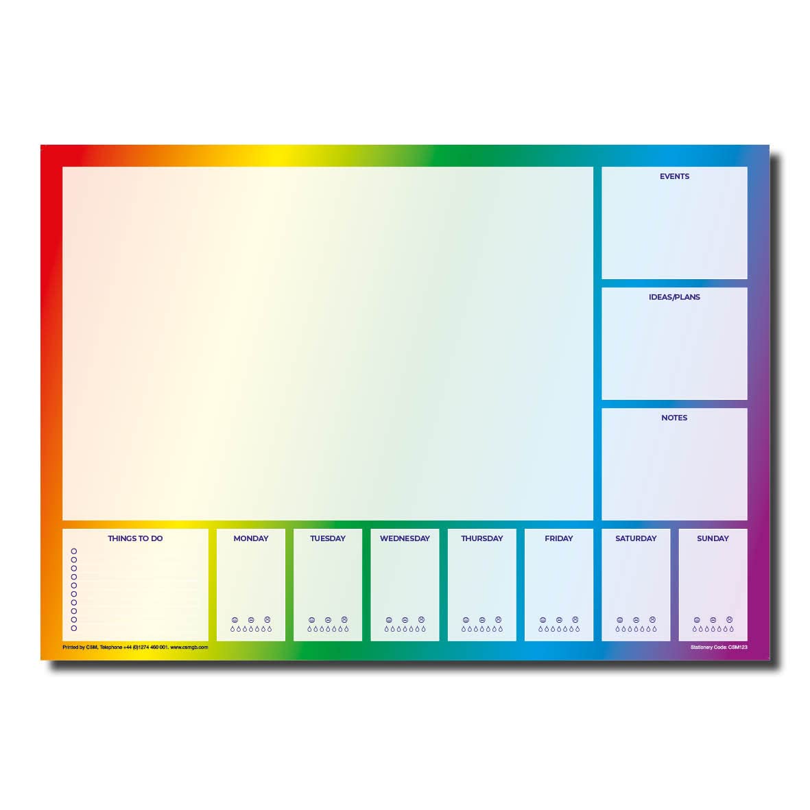 A3 Large Rainbow Coloured Desk Pad and Weekly Planner, 50 Sheets Per Pad, Thicker 90GSM Paper (Single Pack of 1 pad)