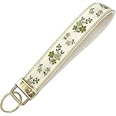 BattleTim Floral Embroidered Fabric Keychain Wristlet Key Fob Keychain Car Key Chain Holder Handmade Wristband for Women
