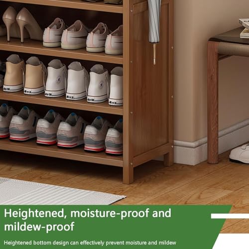 6 Tier Shoe Storage Cabinet Freestanding Wooden Shoe Rack with Dustproof Cover Organizer Bamboo Multi-Function Storage Shelf, Wood-Made Home House Office Furniture, Boots Stand/For Entryway