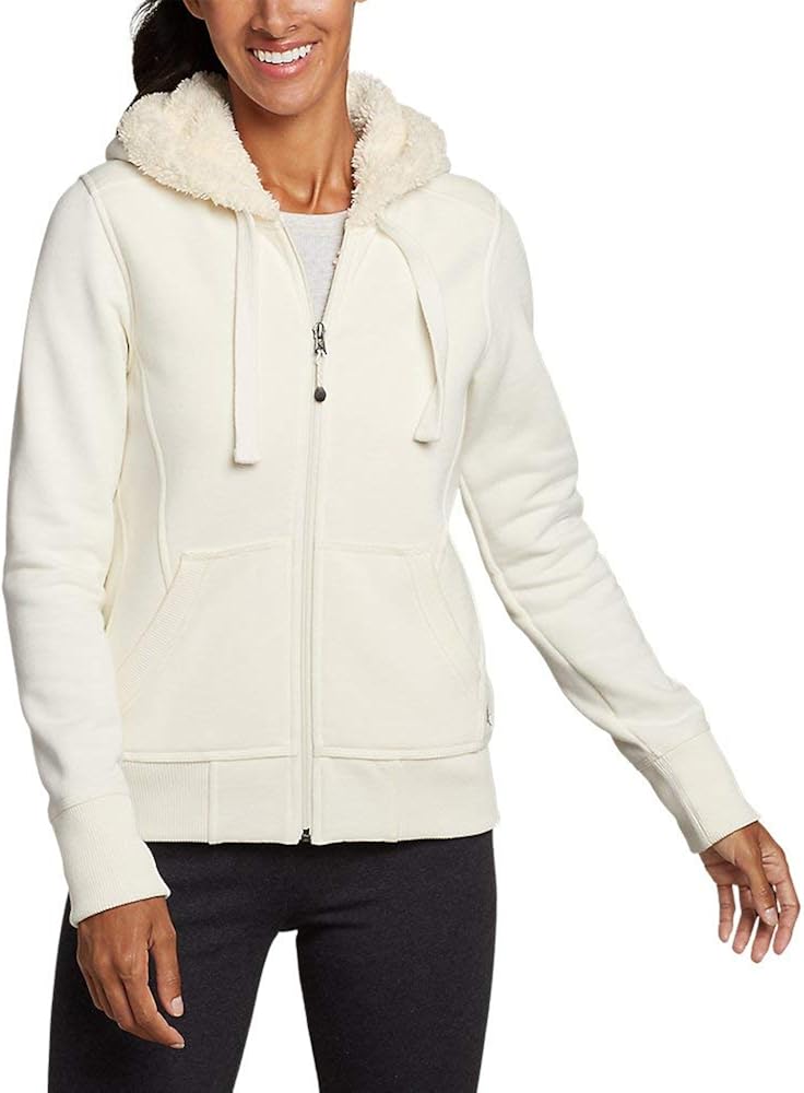 Eddie Bauer Women's Cabin Fleece Sherpa Hoodie, Ivory Regular M at Amazon Womenâs Clothing store
