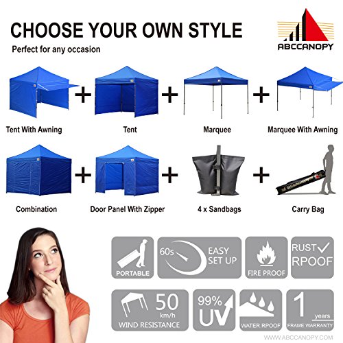 ABCCANOPY 10x10 Pop up Canopy Tent with Sidewalls - Easy up Canopies with Awning, Outdoor Tents for Parties, Market, Commercial Events, Royal Blue