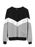 ROMWE Women's Chevron Striped Print Sweatshirt Long Sleeve Color Block Top Sweater