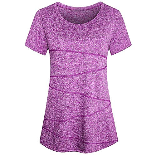 HULKAY Women's Upgrade Short Sleeve Yoga Tops Activewear Running Workout T-Shirt(Purple,2XL)