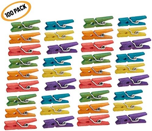 Wooden Clips, Mini Colorful Wooden Clothespins, 100 Pack – for Craft Projects, Hanging, Home Decor, Holiday Gifts and More