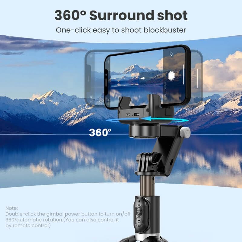 TNW Phone Tripod Gimbal Stabilizer with Fill Light, 2-Axis Antishake Selfie Stick with Wireless Remote, 360° Face/Object Tracking Tripod Stand for Vlogging, Video Recording