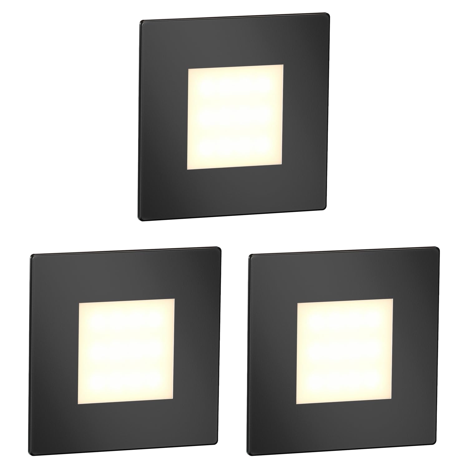 ledscom.de 3 LED Staircase Light/recessed wall Light FEX for Indoors and Outdoors, Angular, Black, 85 x 85mm, Warm White