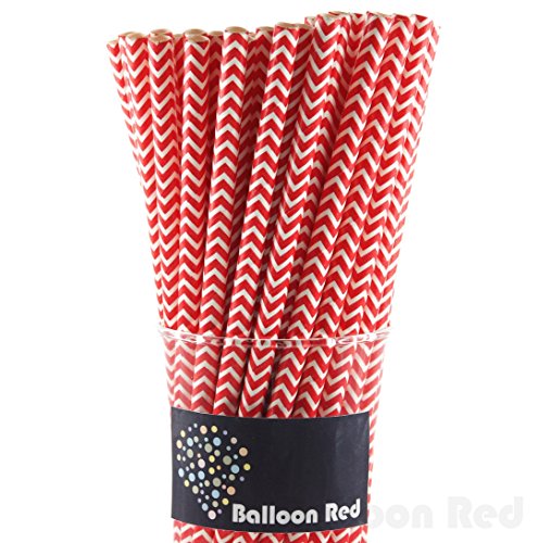 Biodegradable Paper Drinking Straws (Premium Quality), Pack of 100, Chervon - Red