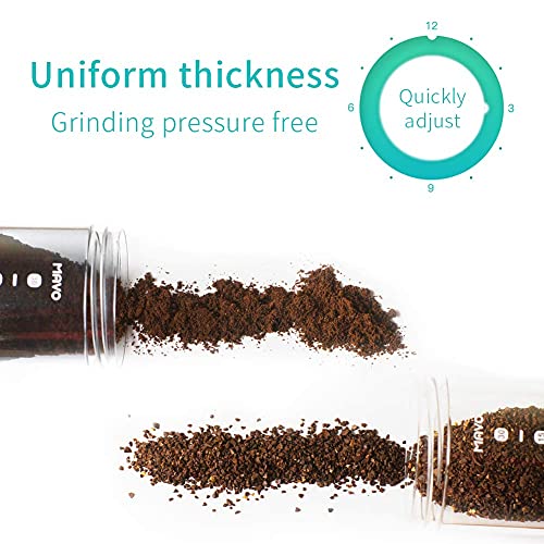 MAVO Manual Coffee Grinder, Burr Coffee Bean Grinder Conical Ceramic Burrs x 2 12 Adjustable