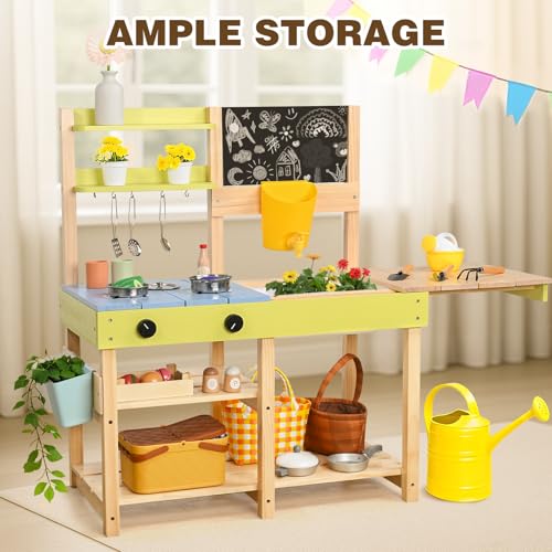 Dreamon Kitchen Toy for Children, Cocinita de Madera Wooden Set for Children and Girls Ages 3 and up, Mud Kitchens for Kids Outdoor, with Sink, Blackboard