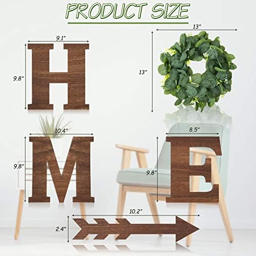 Rustic Wood Residence Signal Residence Wall Decor with Eucalyptus Wreath for O Wooden Letter and a couple of Items Arrow Wall Decor, Residence Signal Rustic Wall Artwork Decorations (Brown)