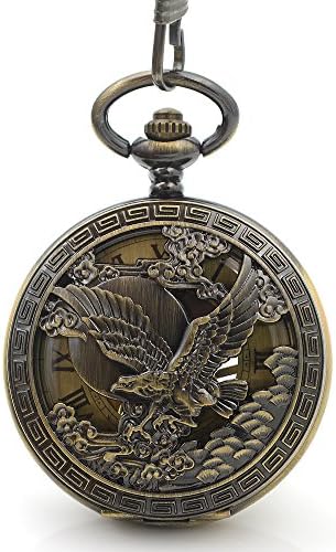 Skeleton Classic Steampunk Pocket Watch US Eagle Emblem Army Mens Bronze Fashion Vintage Hand Wind Mechanical Pocket Watch Gift