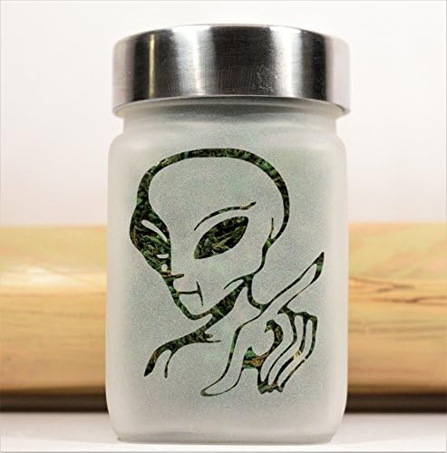 Out of this World Alien Etched Glass Jar by Twisted420Glass - Airtight, Odor Proof, 4" Tall x 2.5" Wide