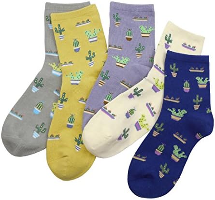 BLACOCO Cute Women's Plant Patterned Crew Sock Knit Cotton Casual Ankle Socks