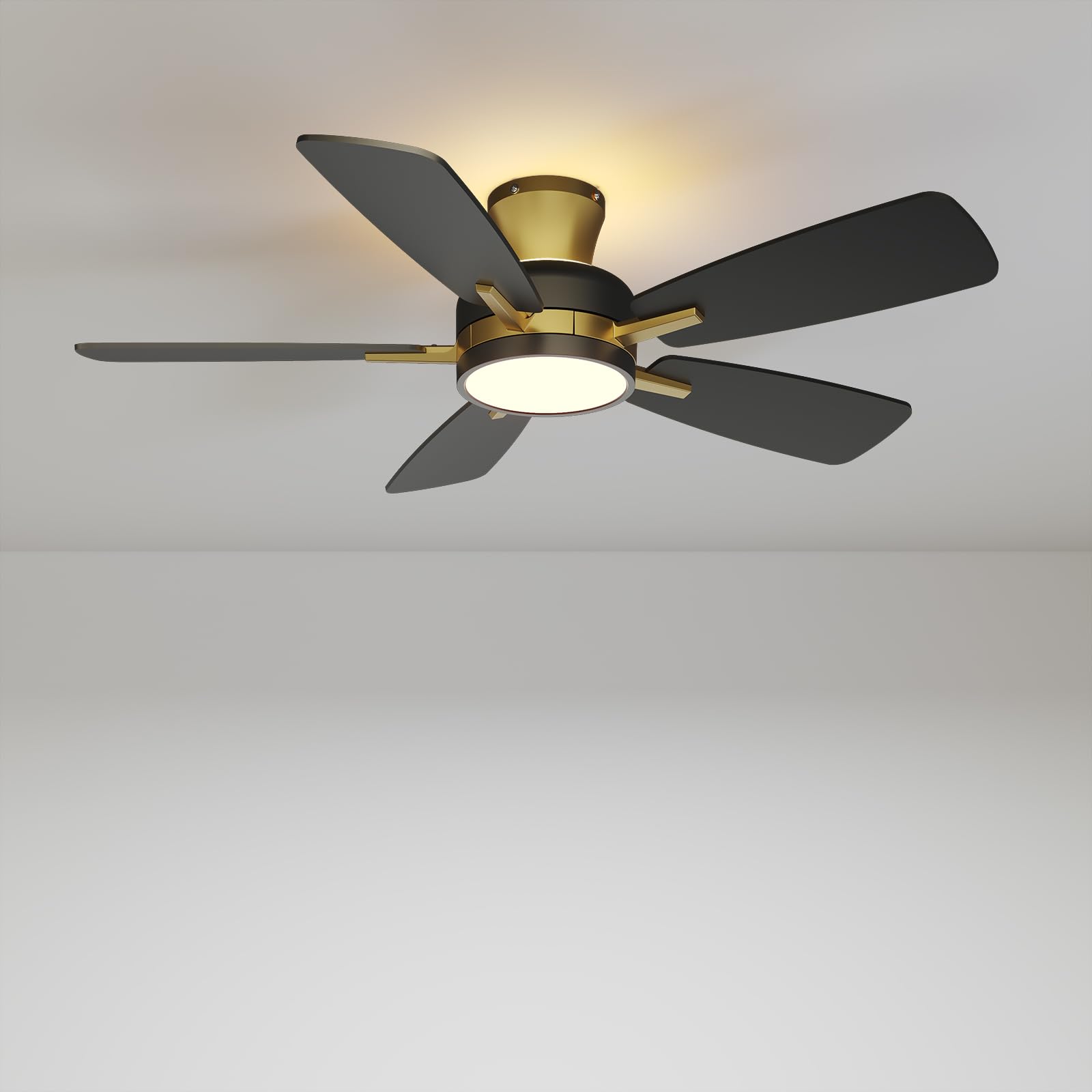 Photo 1 of TALOYA Ceiling Fans with Lights and Remote, 46 Inch Low Profile Ceiling Fan with Light, Flush Mount, Reversible, 3CCT, Dimmable Modern Ceiling Fan for Bedroom, Living Room, Outdoor Patio, Black Gold