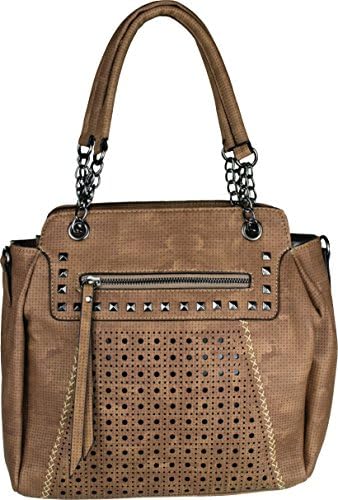 Femina Elena Women’s Top Handle Tote Bag with Studded Accents and Detachable Shoulder Strap - Brown
