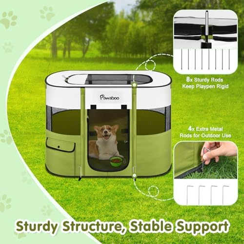 Parc Portable pour Chien en Tissu Oxford 600D, Vert d'Avocat