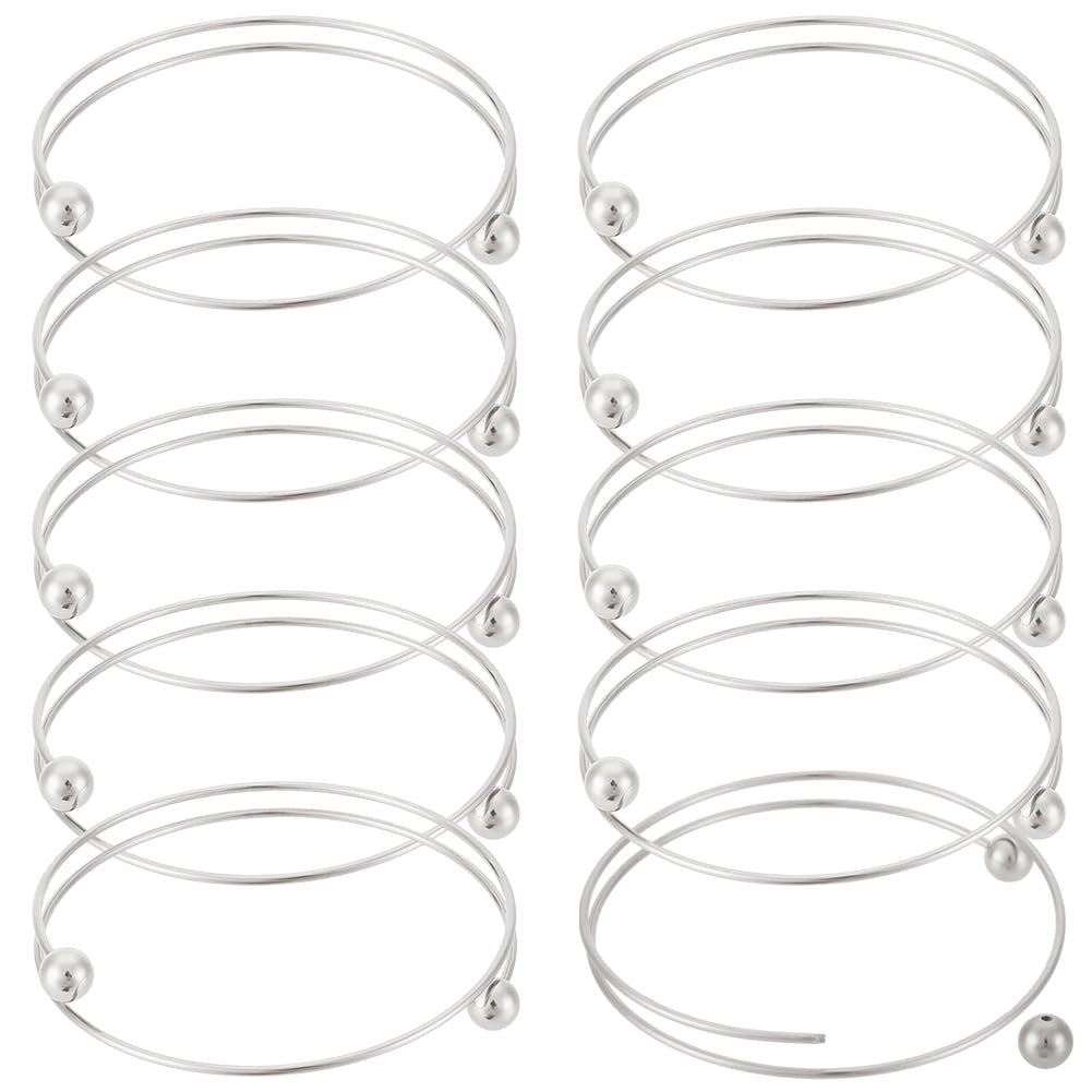 Photo 1 of PH PandaHall 10pcs Stainless Steel Wire Bracelet Adjustable Bangle Bracelet Blank Cuff Bracelet with Removable Ball Bead Expandable Blank Bangle Bracelets for Jewelry Making, 2.5 inch - Platinum