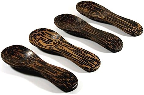 3" Palm Wood Small Spoon Ice-cream Teaspoon Utensil Kitchenware 4 Pieces.