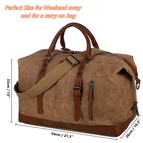 BAOSHA-HB-14-Gewachstes-Canvas-Reisetaschen-Grossraeumige-Handtasche-Handgepaeck-Schultertasch-Segeltuch-Herren-Weekender-Sporttasche-Reisetasche-fuer-Reise-am-Wochenend-Urlaub-Braun