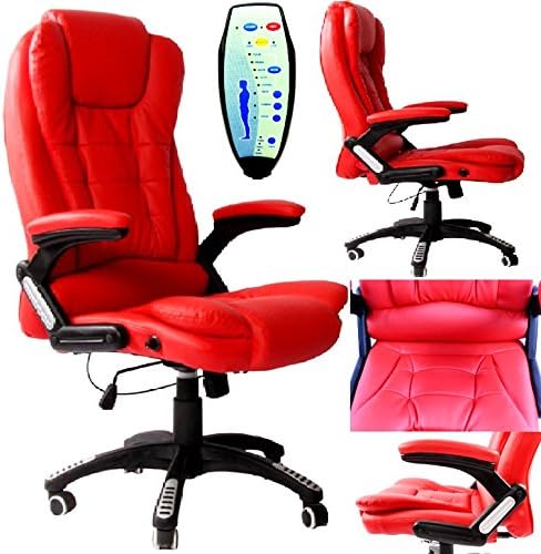 Office Deluxe Reclining Comfort Luxury Leather Executive 6 Point Massage Chair PU Leather with 360­­° Swivel and Height Adjustment (RED)