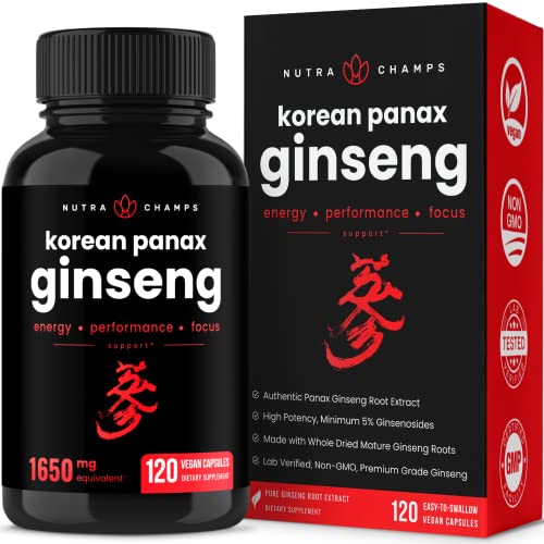 NutraChamps Korean Red Panax Ginseng Capsules Extra Strength Ginsenosides for Energy, Focus