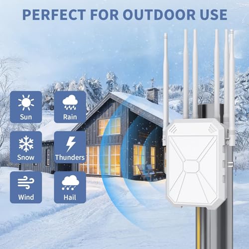 AX3000 Outdoor WiFi Repeater, Dual Band Up to 3000Mbps, Outdoor Access Point IP67 Waterproof with PoE, 6 High Gain Antennas, Long Distance WiFi Coverage for Garden Camper Garage