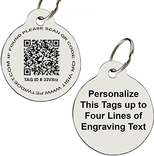 CNATTAGS Petnovo Smart Tag Stainless Steel Pet ID Tag Personalized on Front WEB/GPS QR CODE ENABLED Smart Tag on Back 2 IN 1 Traditional + Smart Pet Tag (Regular, Smart Round)