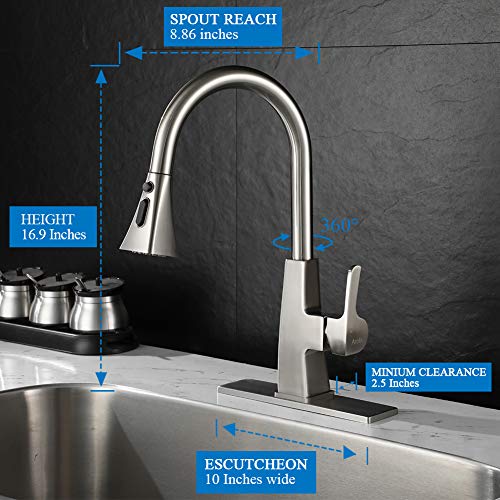 Kitchen sink faucet-Arofa A03LY single handle brushed nickel stainless steel gooseneck kitchen faucets with pull down sprayer