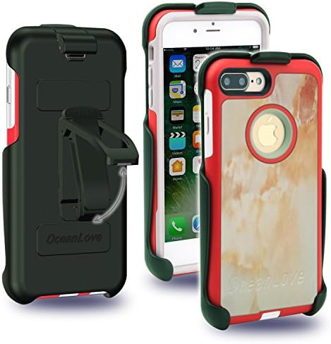 iPhone 7 Plus Case, Oceanlove Heavy Duty Shockproof Armor Drop Protection Case Hard Covers, Built-in Kickstand + Swivel Belt Clip Holster for Apple iPhone 7 Plus, White marble leather