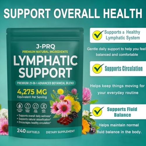 Lymphatic Drainage Capsules 240 Capsules – 4275mg 21-in-1 with Echinacea, Dandelion, Burdock, Bromelain & Turmeric – Lymphatic Drainage & Supports Cellulite Reduction