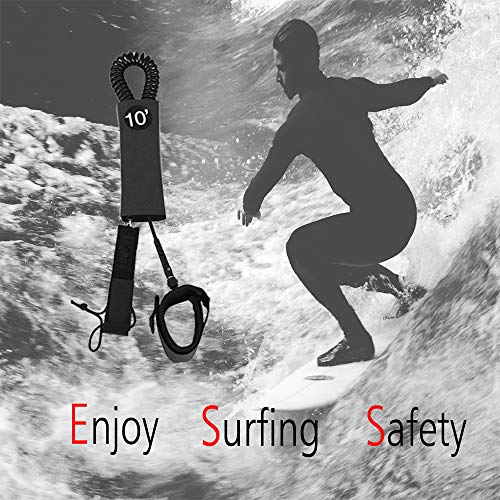 SUP Surfboard Leash,String Ankle 7mm-10ft for Long Surfing Board,Calf Paddle Board,10’ Coiled Leg Rope,Black