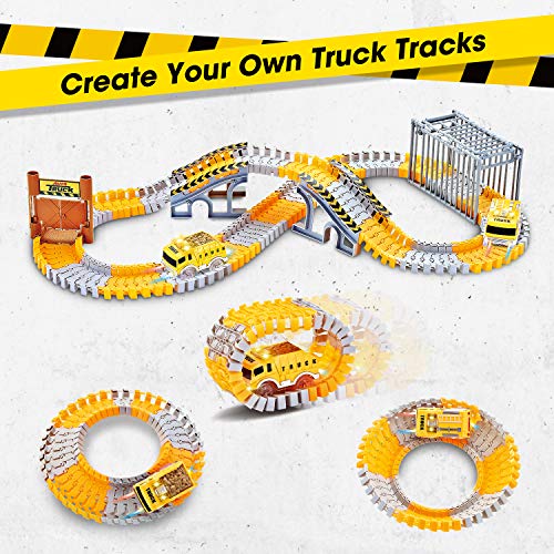 Engineering Tracks car for kids toys,161pcs Create A Engineering World Road Race,Flexible Track Playset and 2 pcs Cool Engineering Car for 3 4 5 6 7 Year & Up Old boy Girls Best Gift